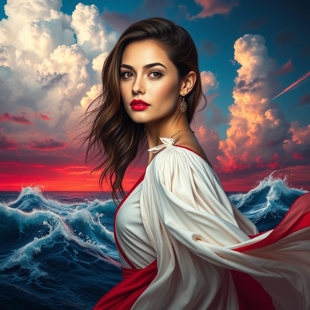 Ethereal Goddess in Vibrant Oceanic Setting