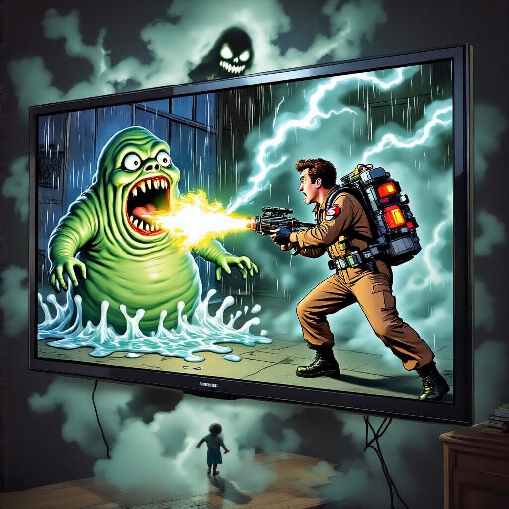 Ghostbusters Scene Haunts LCD TV with Ethereal Spirits