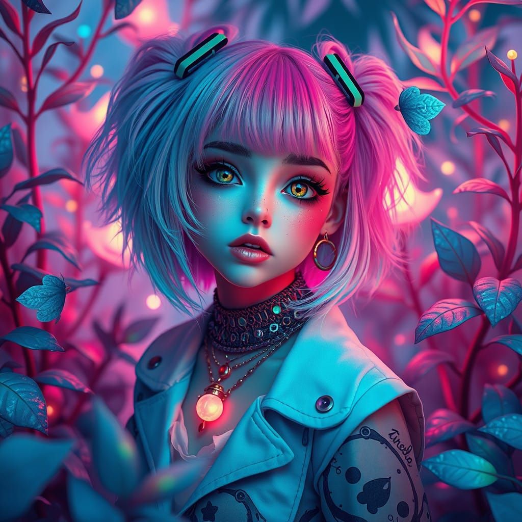 Whimsical Emo Girl in a Dreamlike Realm