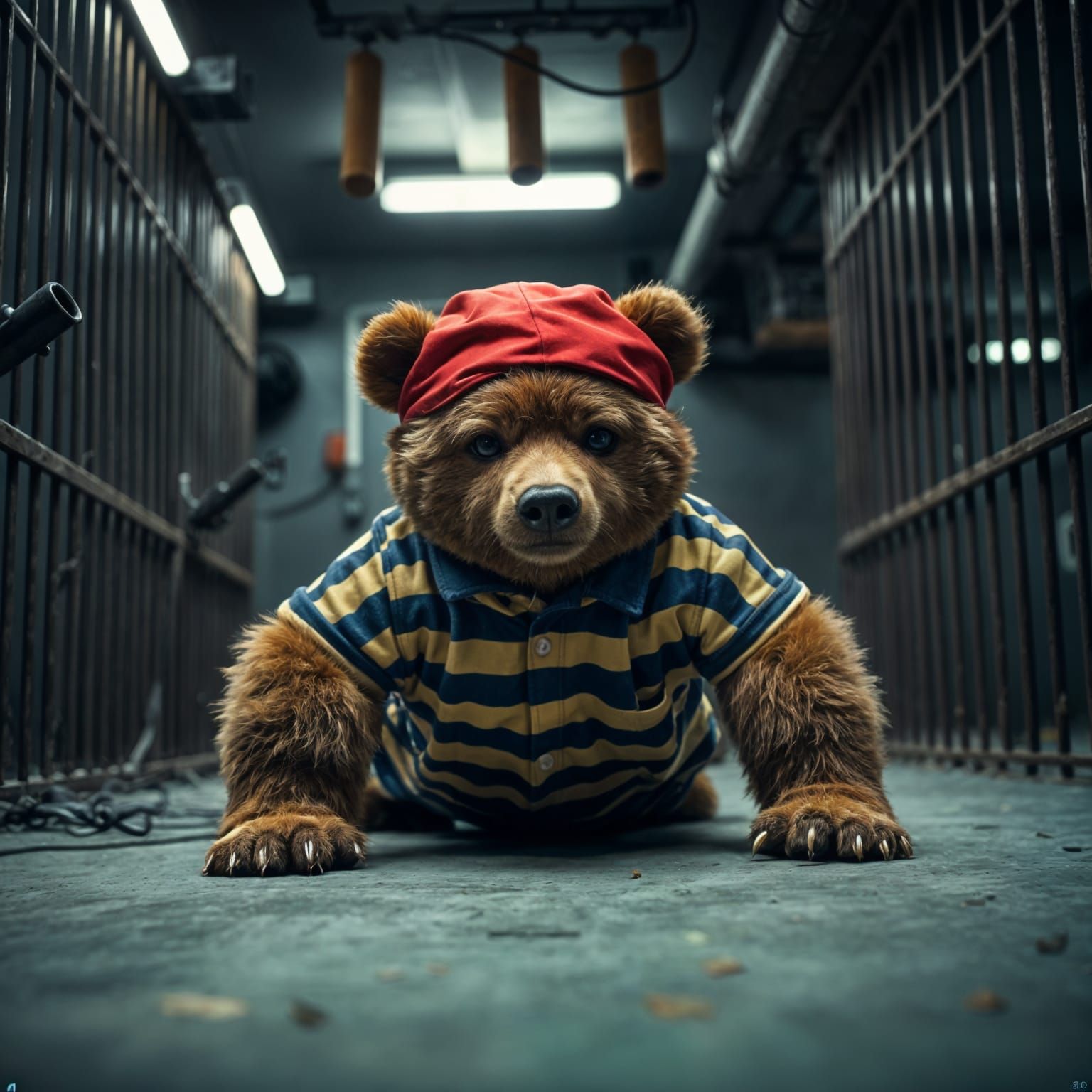 Gritty Paddington Bear Does Pushups in Prison Cell