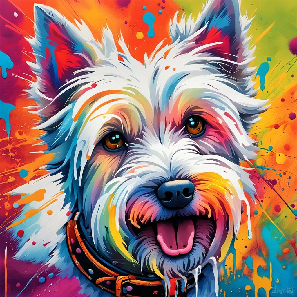 Colorful Graffiti Art Westie Portrait