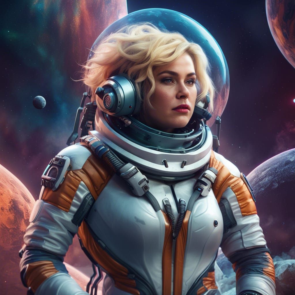 Plus Size Blonde Woman in Spacesuit