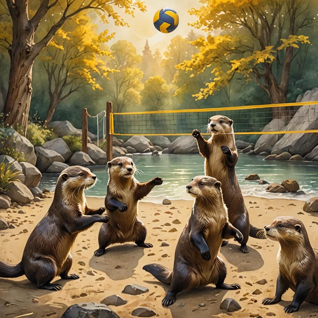 Otters Play Volleyball: A Redwall-Style Illustration
