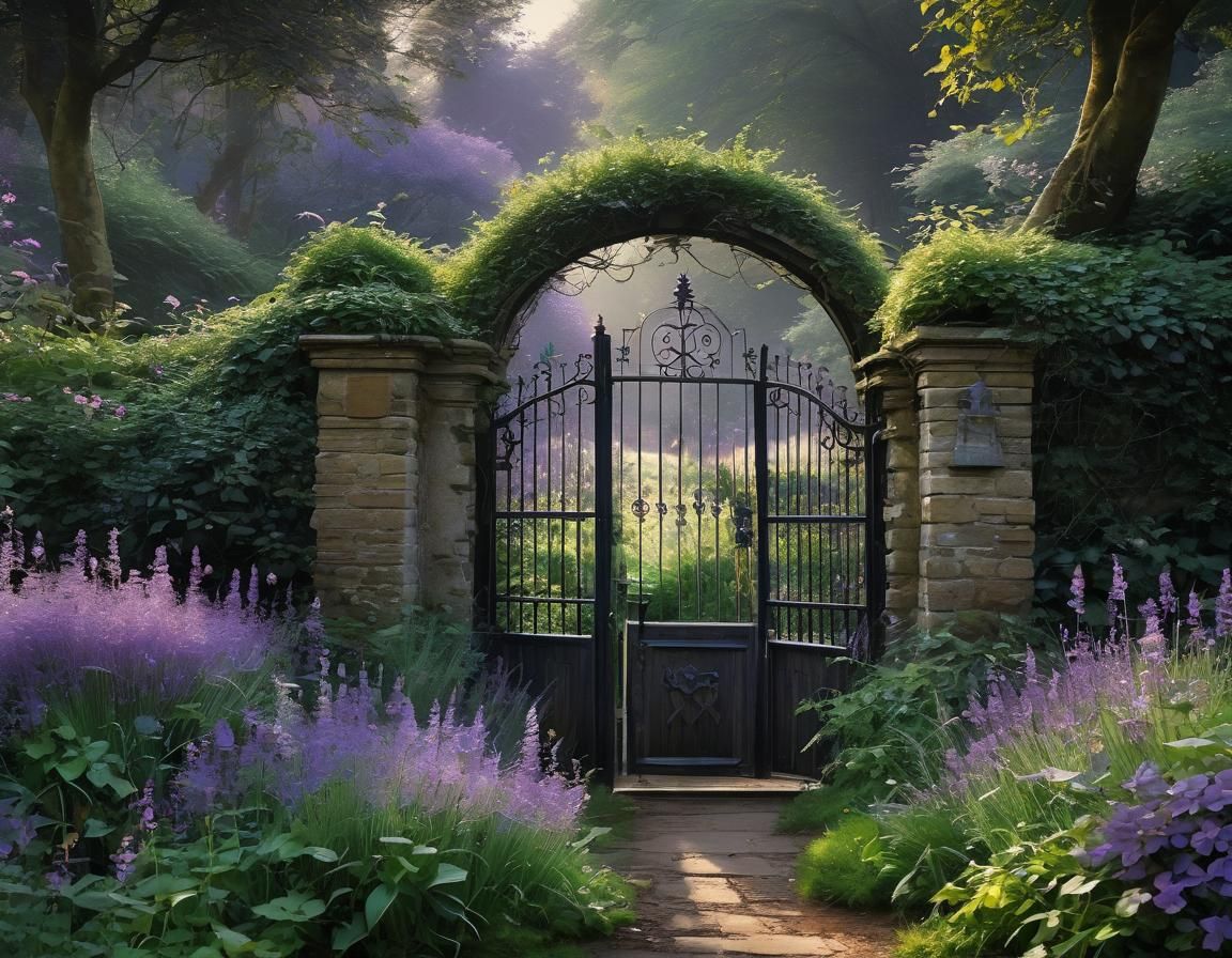 Whimsical Garden Gate in Lavender Twilight