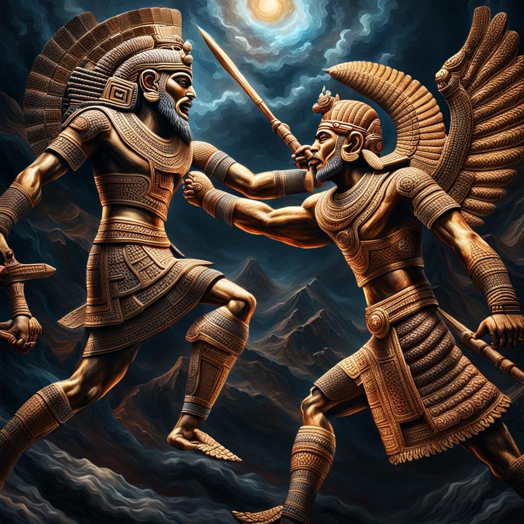 Epic Battle of Gods: Hyperrealistic Digital Painting