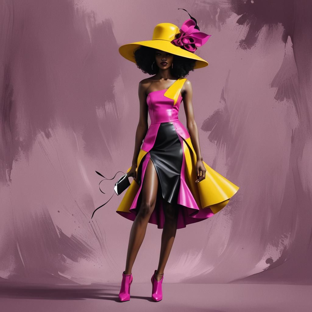 Black Woman in Fuchsia Dress, Editorial Fashion