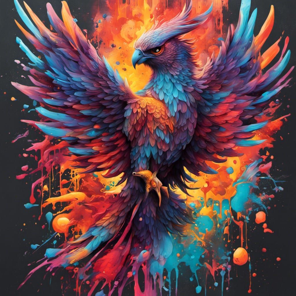 Phoenix and Owl Graffiti Art in Splash Style