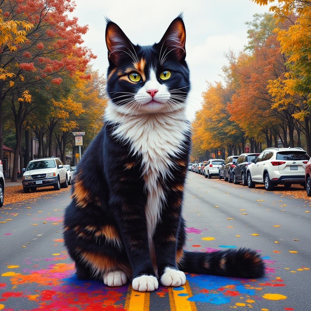 Giant Cat in Street Art Landscape