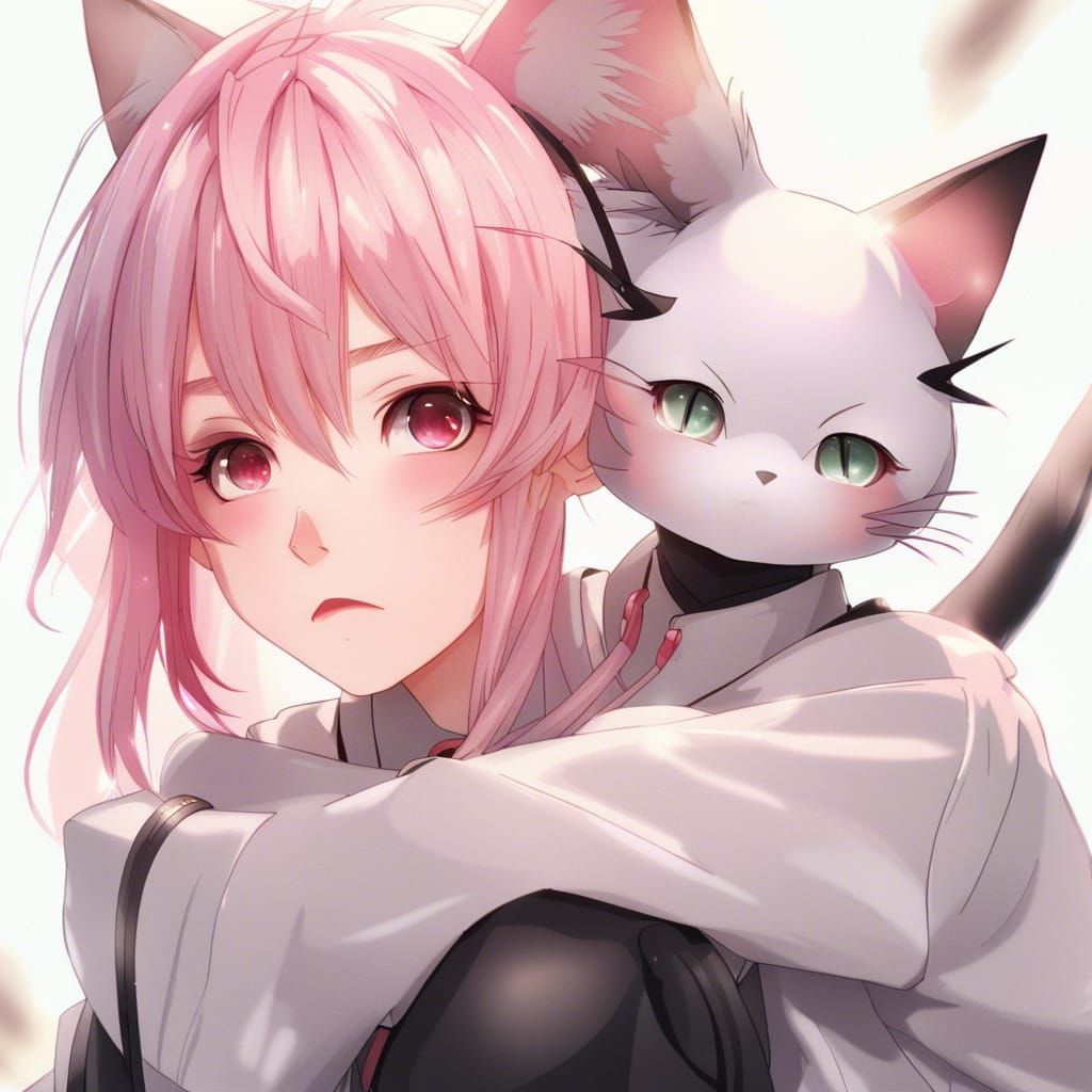Anime Girl with Cat Ears and Pink Hair