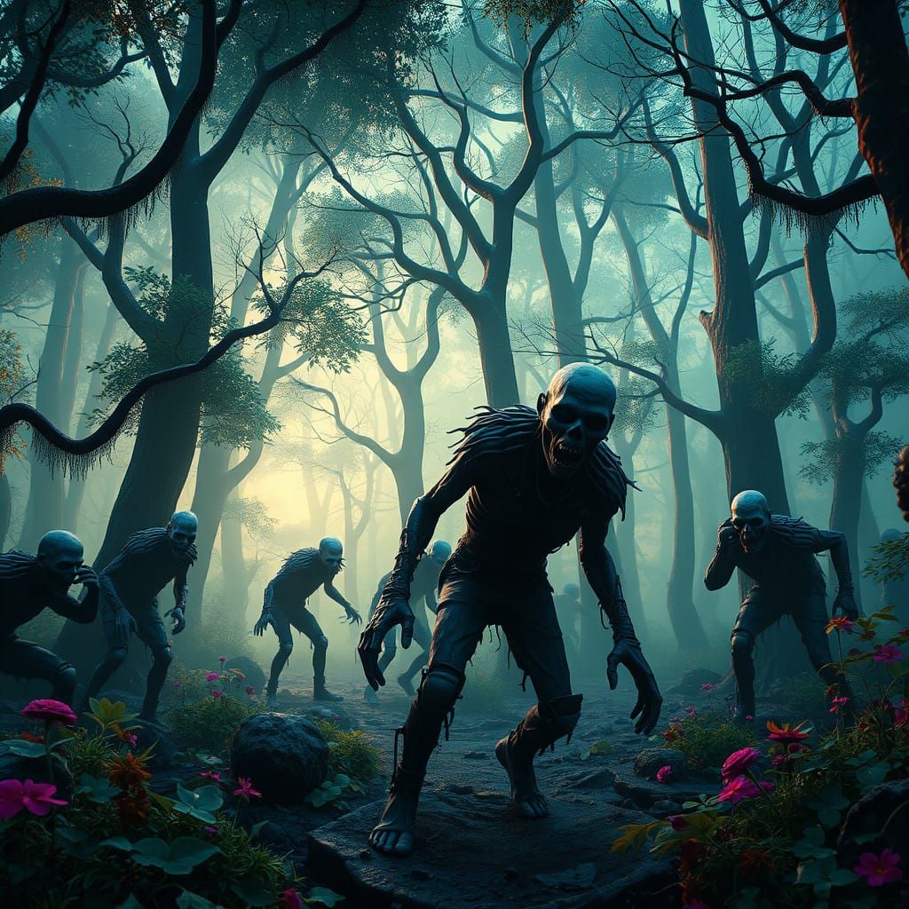 Fantastical Forest Under Siege by Grotesque Creatures