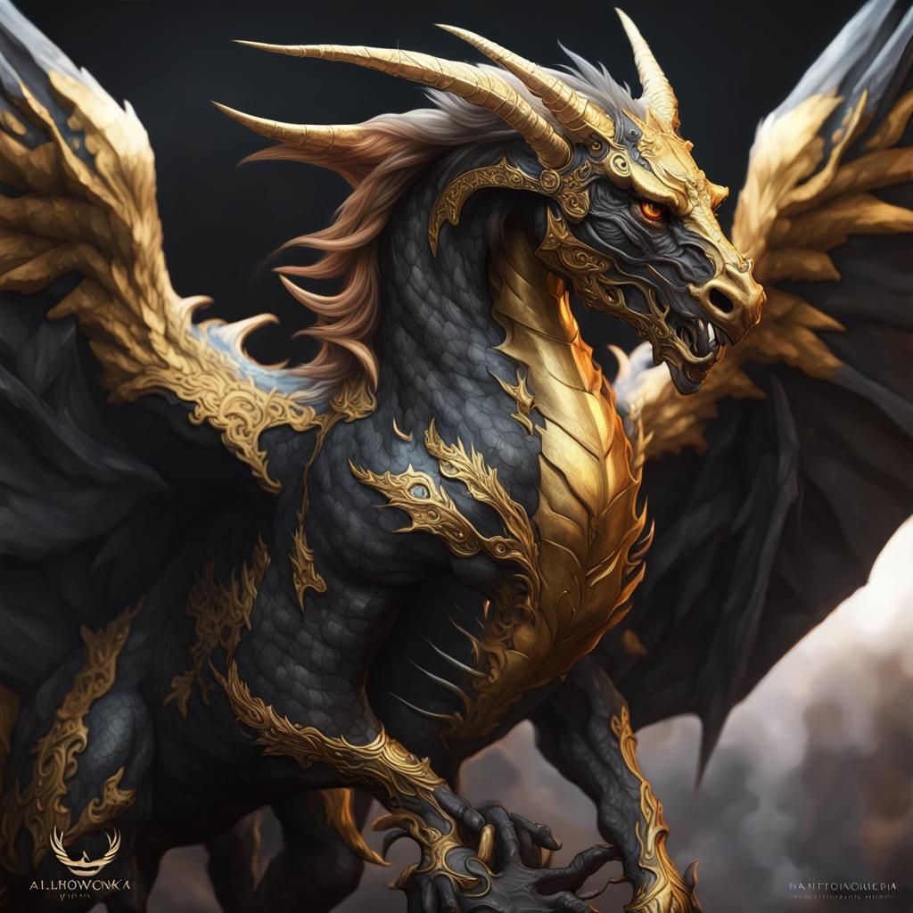 Winged Demon Dragon Horse Portrait in Hyperdetailed Style