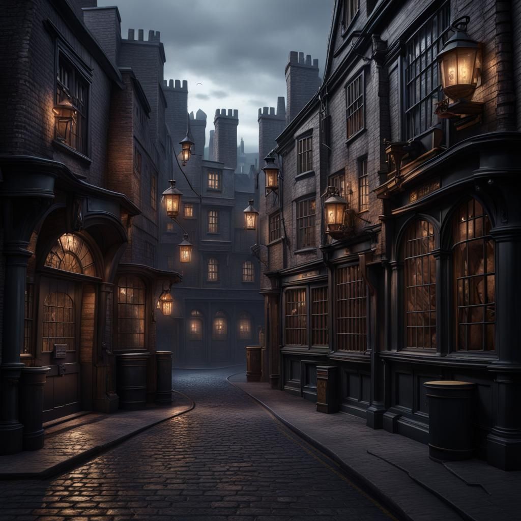 Dark and Moody Diagon Alley Concept Art