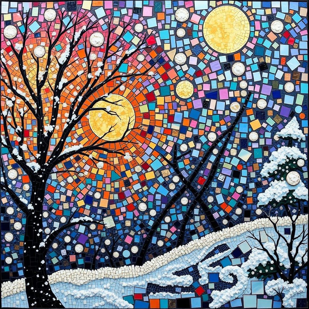 Surreal Iridescent Winter Mosaic with Abstract Elements