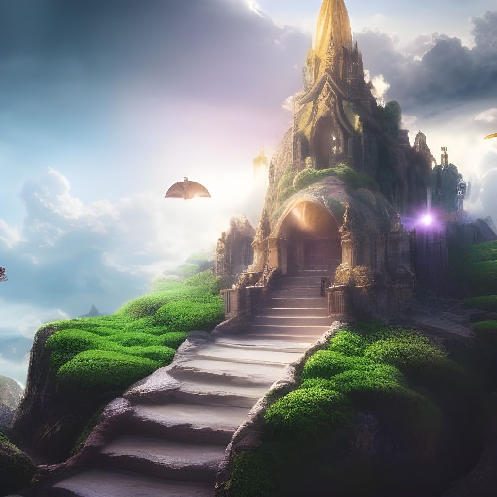 Floating Island Stairs in Dramatic Digital Painting