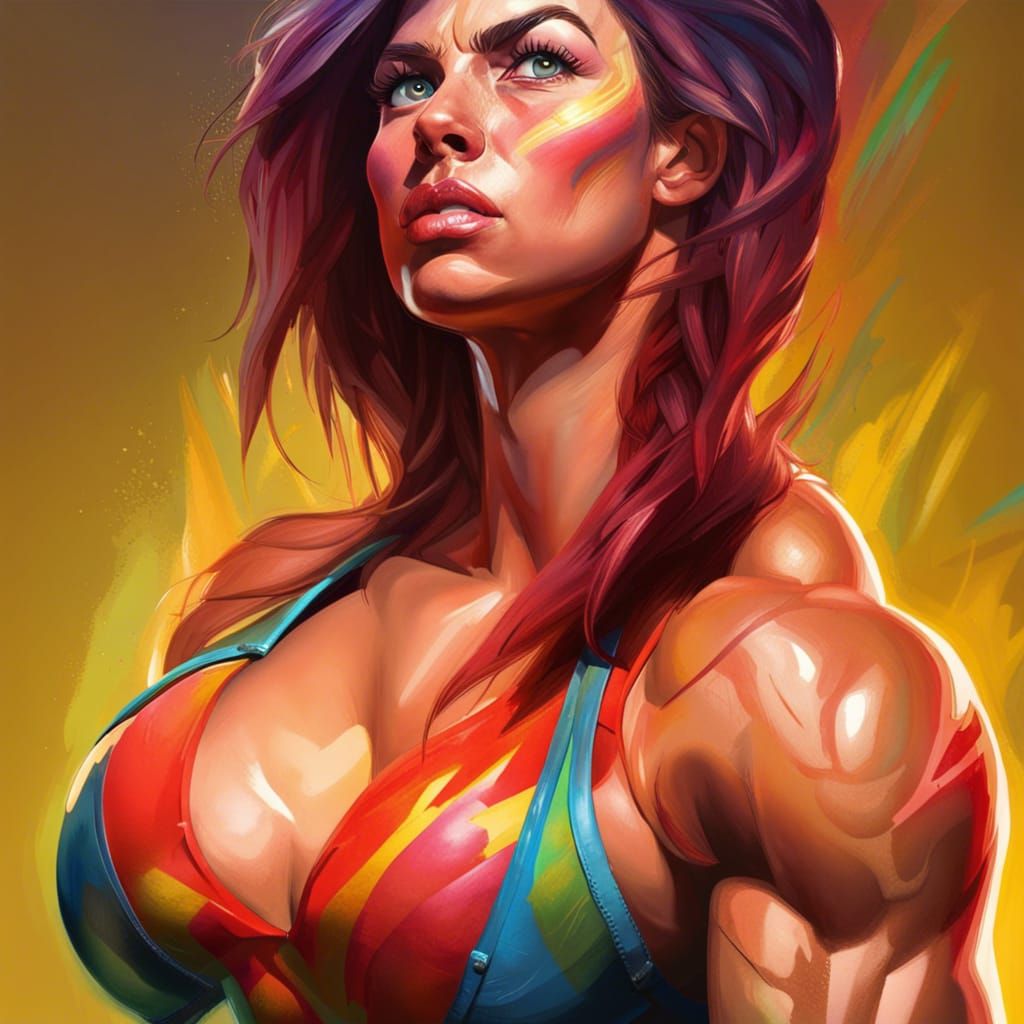Detailed Hyperrealistic Painting of a Muscular Woman