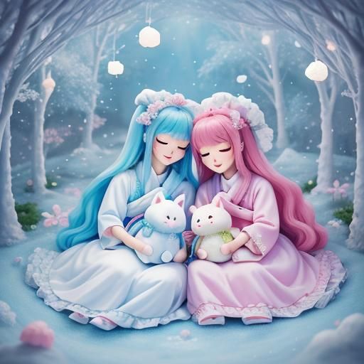 Marshmallow Forest Dream with Sleeping Rabbits