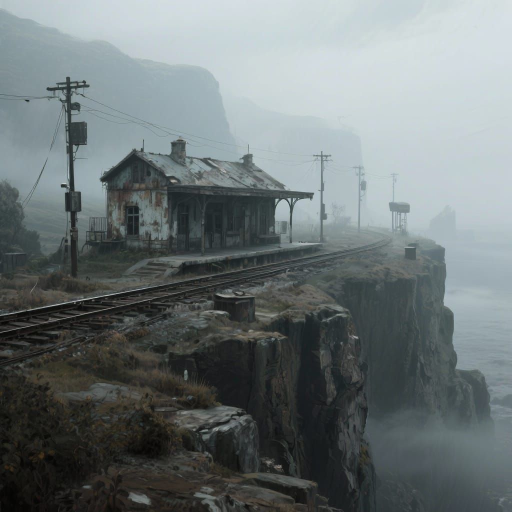 Desolate Cliffside Train Station in Digital Art