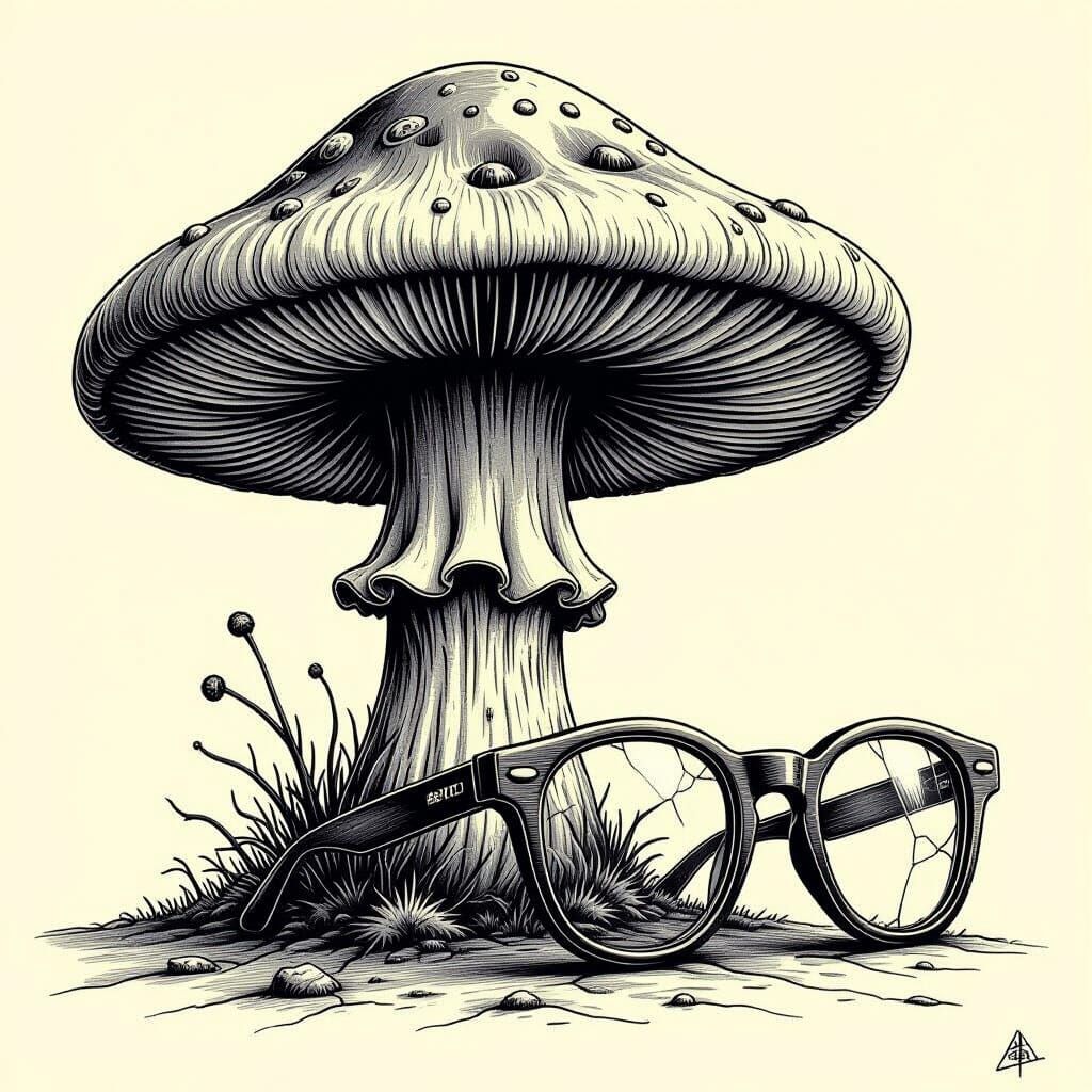 Alien Mushroom of Wisdom in Charcoal Drawing Style
