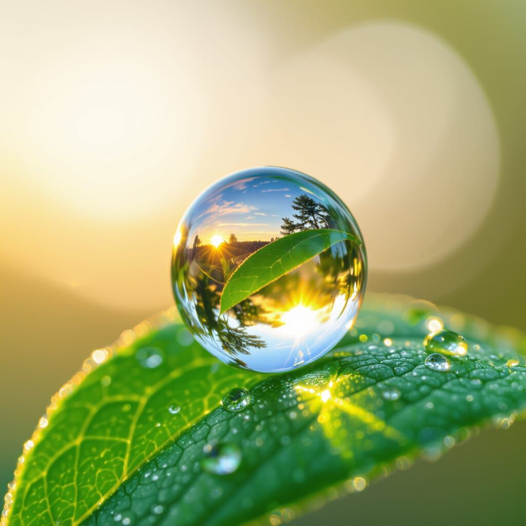 Perfect Dewdrop on Leaf at Golden Hour
