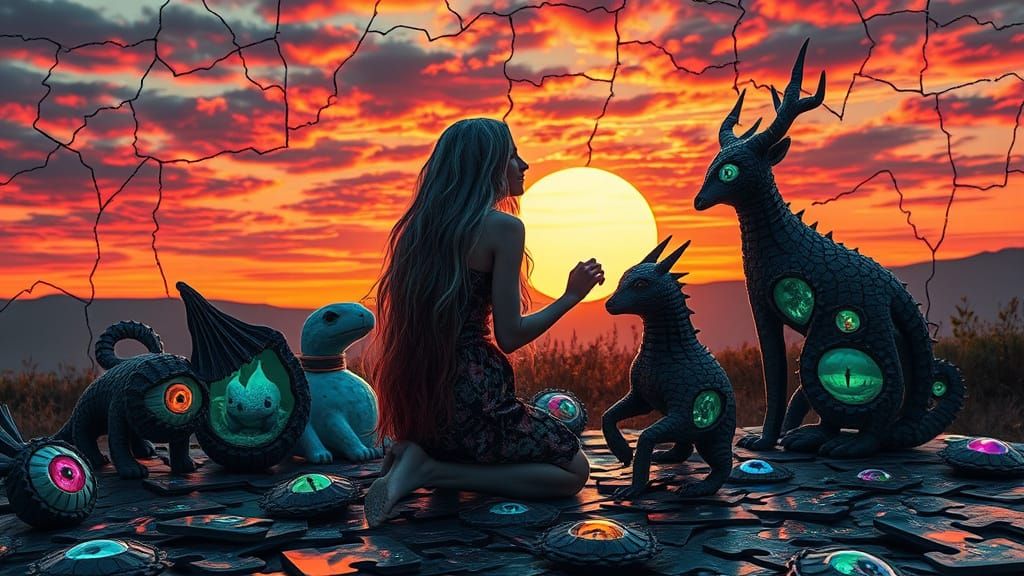 Surreal Sunset Goddess Unfolds in Dreamlike Bio-Art