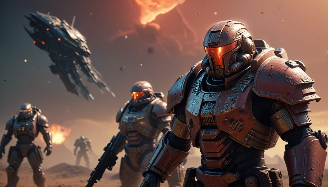 Cyberpunk Space Marine Commander Prepares for Battle