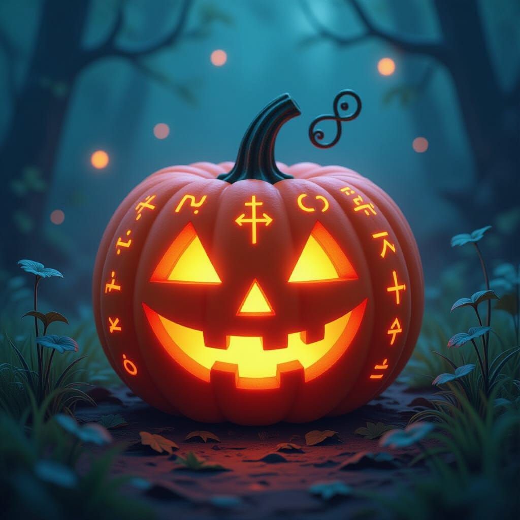 Arcane Pumpkin in Magical Fantasy Scene