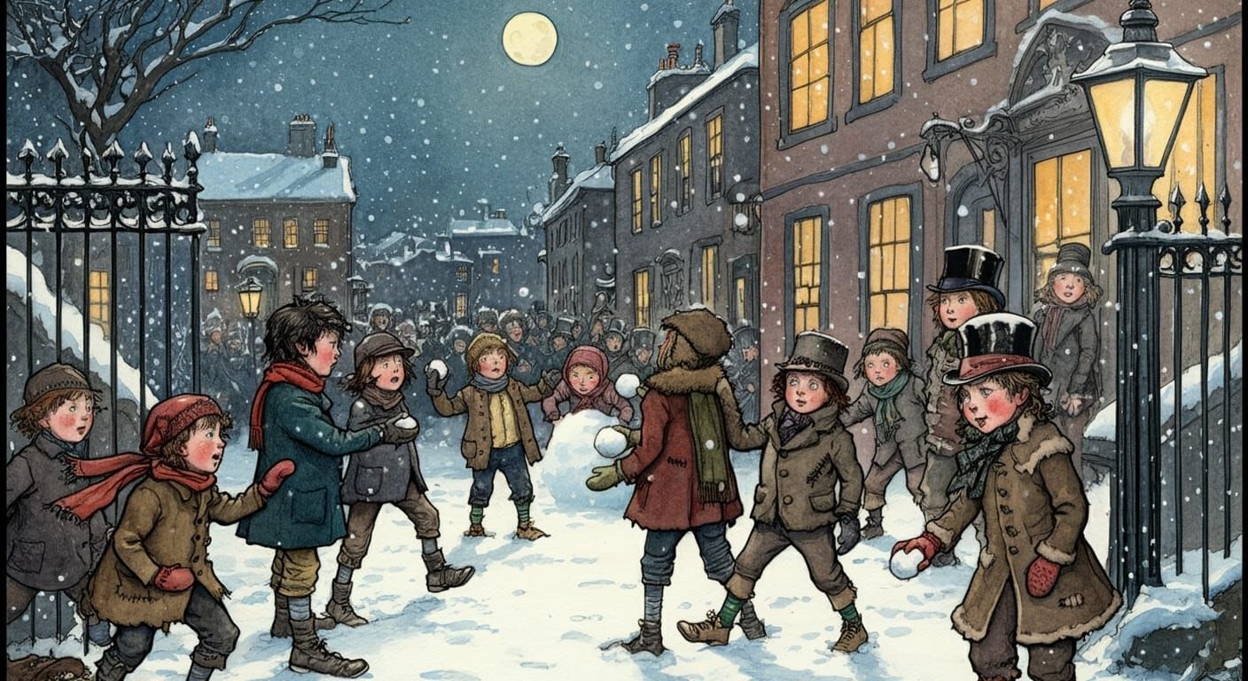 Mischief and Wonder on a Victorian Snowy Night