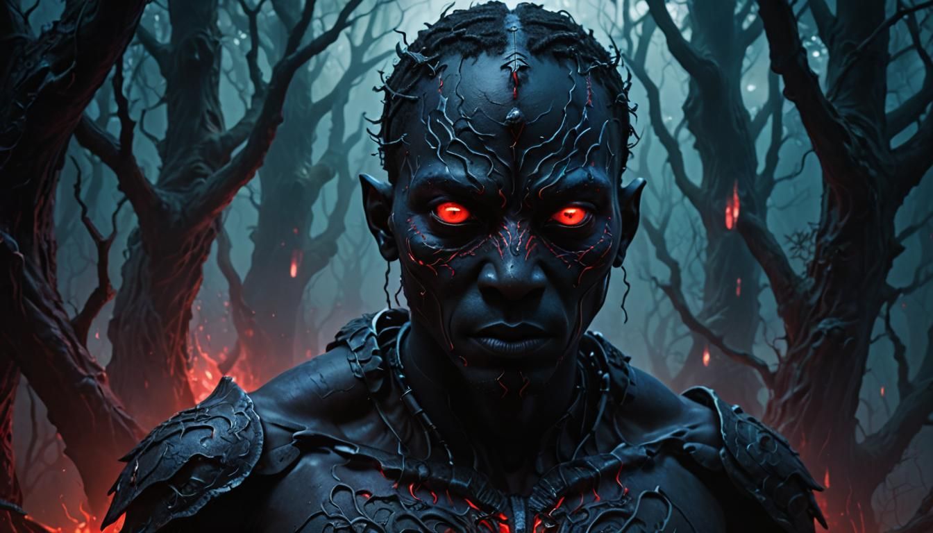 Mystical Dark Fantasy Humanoid Portrait in Digital Matte Pai...