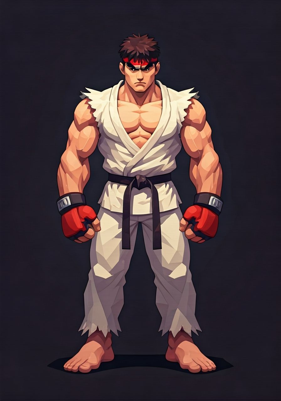 Low Poly Street Fighter Ryu Illustration