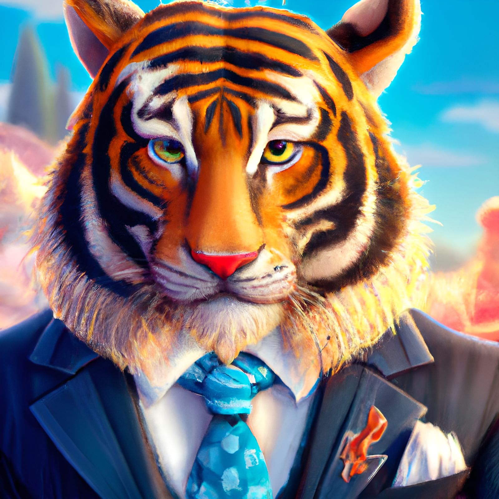 Tiger in Tuxedo: Detailed 3D Render