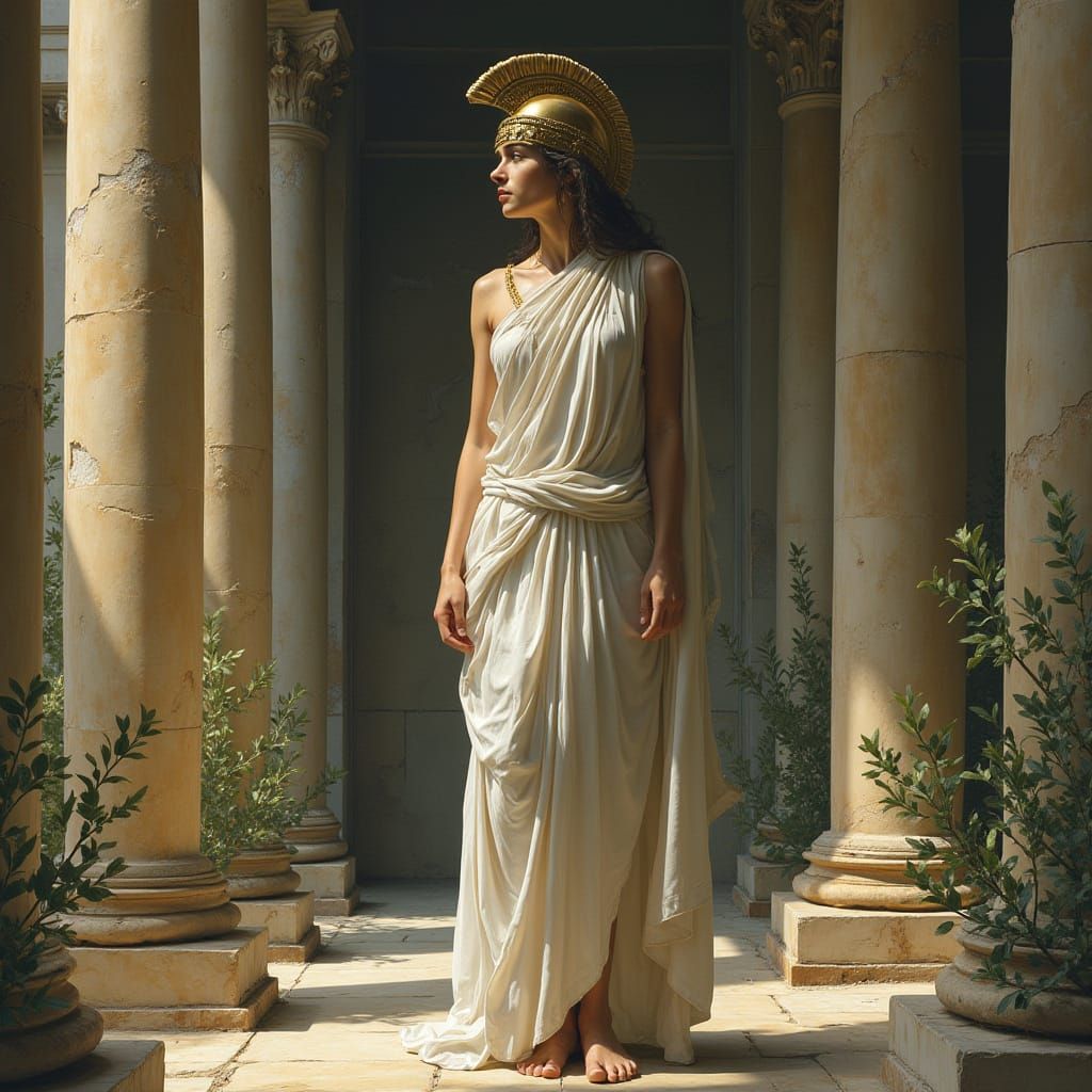 Athena, Goddess of Wisdom, in Dramatic Baroque Style