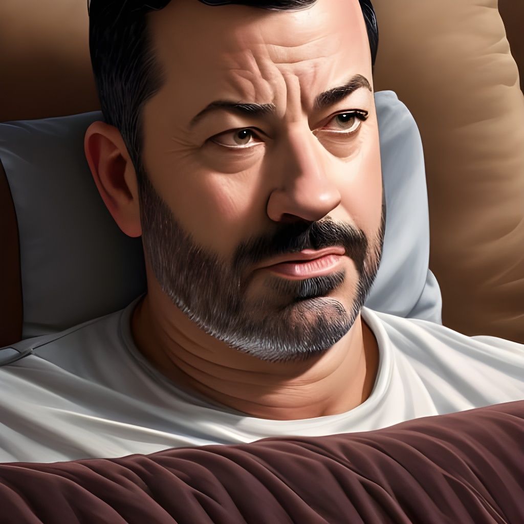 Jimmy Kimmel is sad and fat and surrounded by pillows, head ...