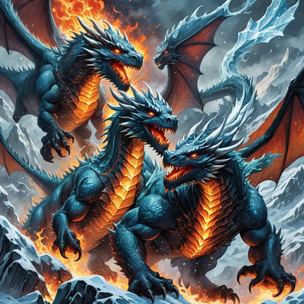 Epic Ice Dragon vs Fire Dragon Battle