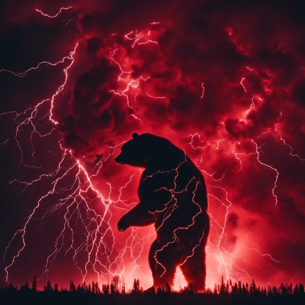 Electrified Bear Silhouette in Smoky Darkness