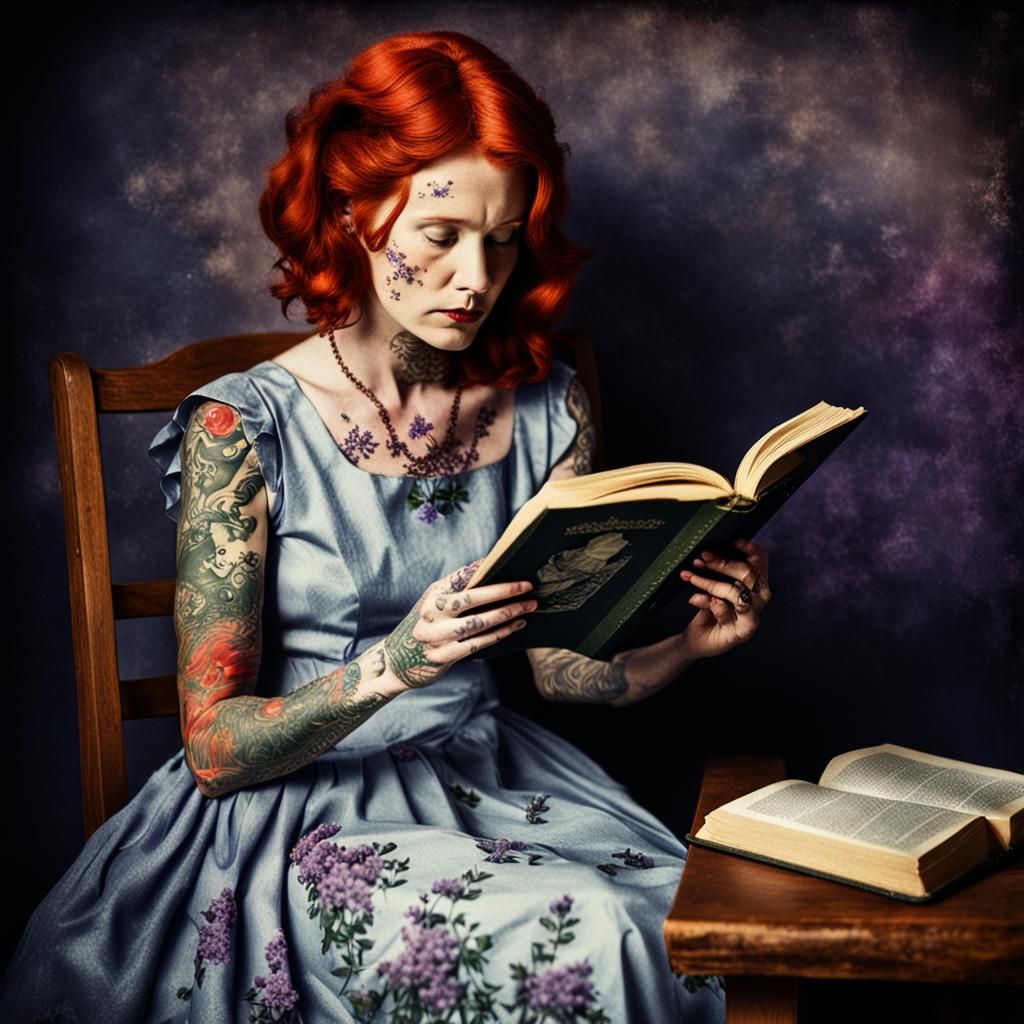 Red-Haired Woman Reading, Polaroid Style