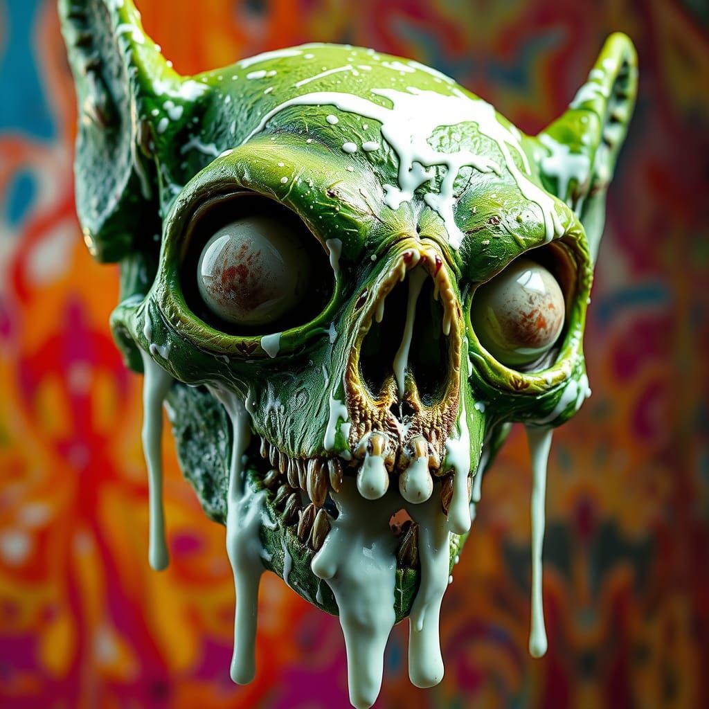 Hyperrealistic Melted Bat Skull in Splash Art Style