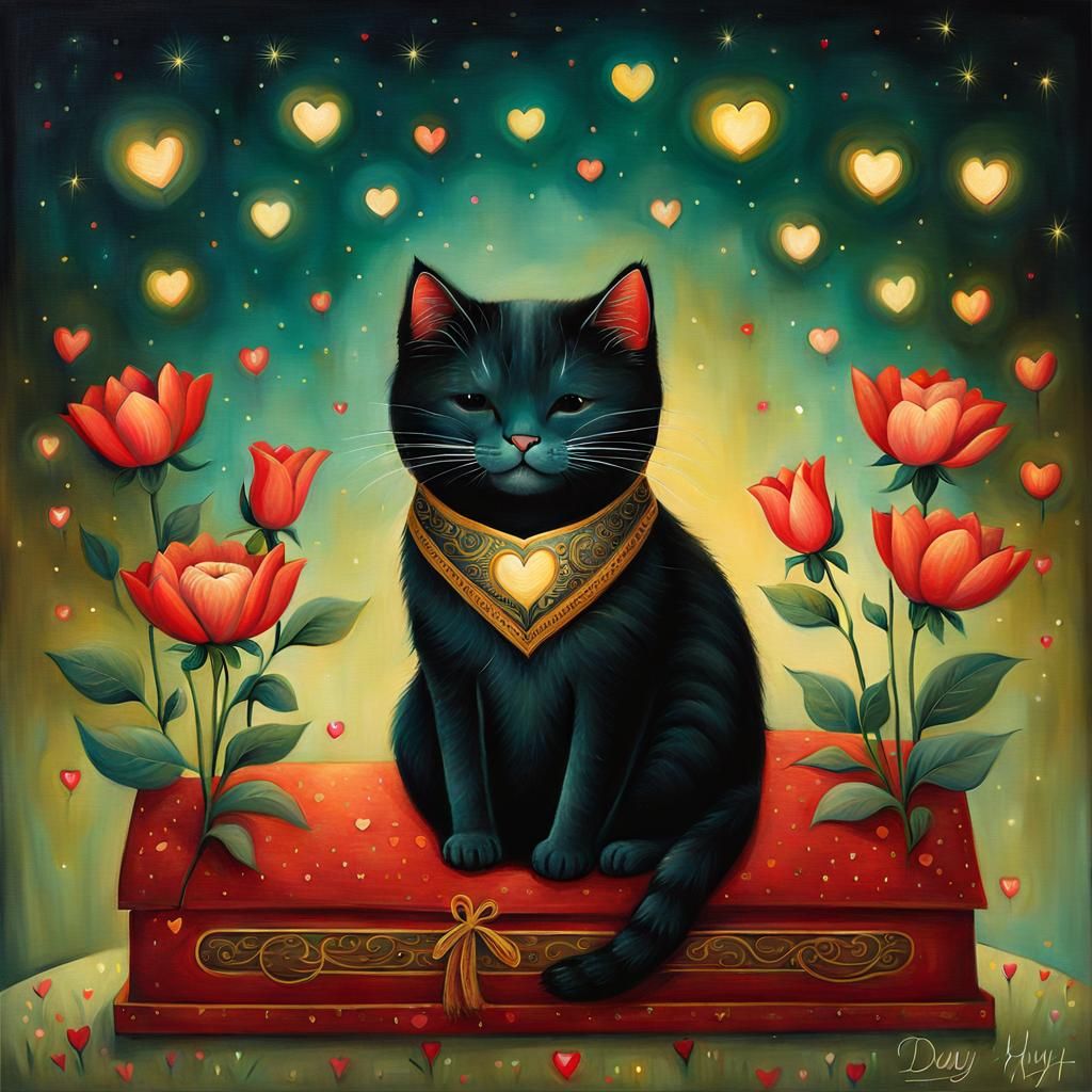 Cute Cat Surrounded by Flowers in Dreamy Surrealism