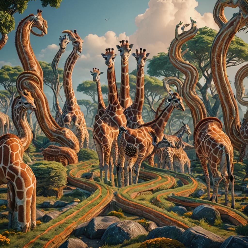 Fantastical Giraffes in Detailed Matte Painting