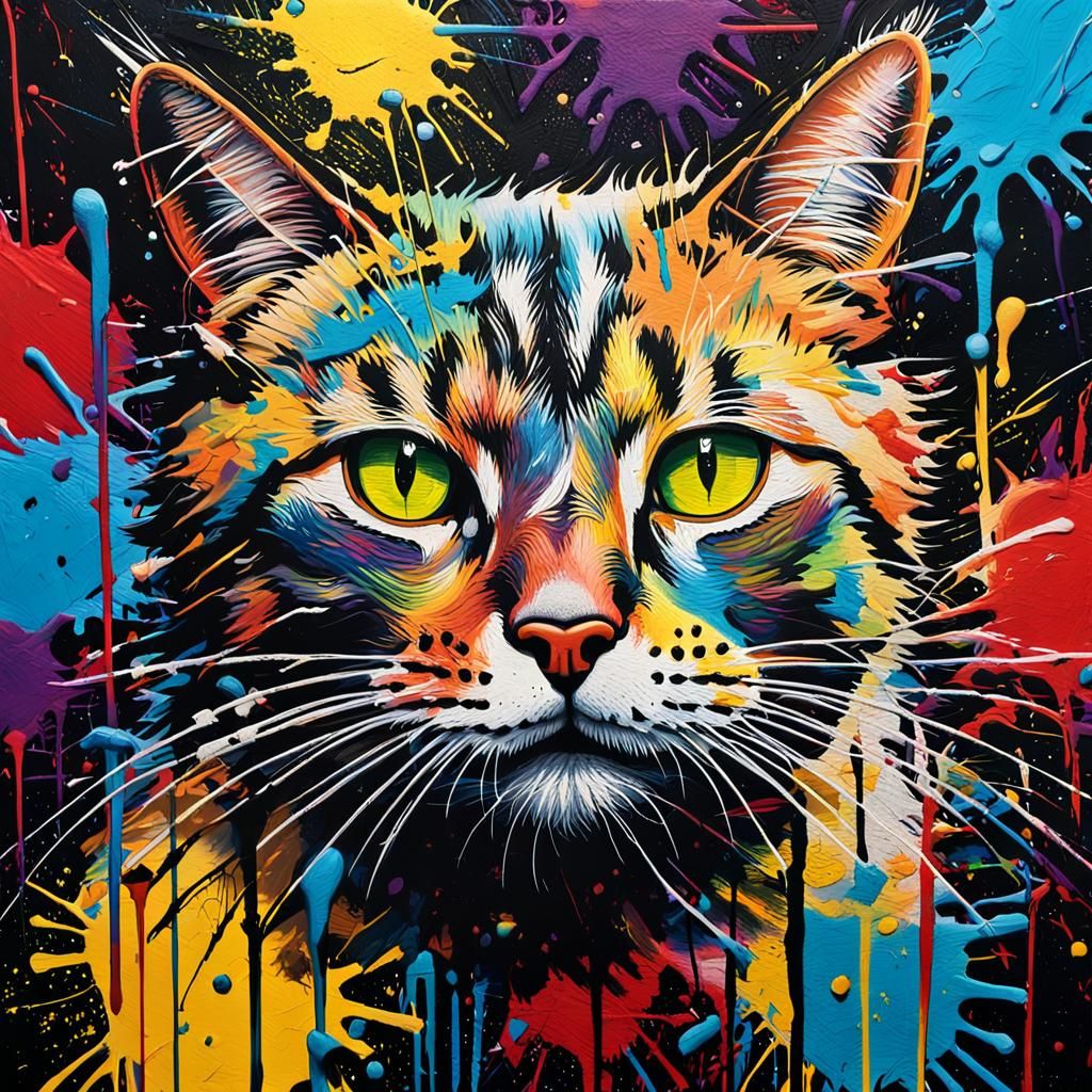 Cat in Scribbles: Basquiat-Inspired Street Art