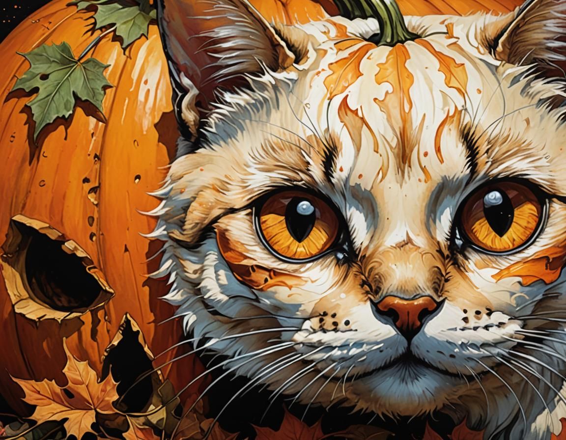 Gothic Portrait of Cat in Skull Jack O'Lantern