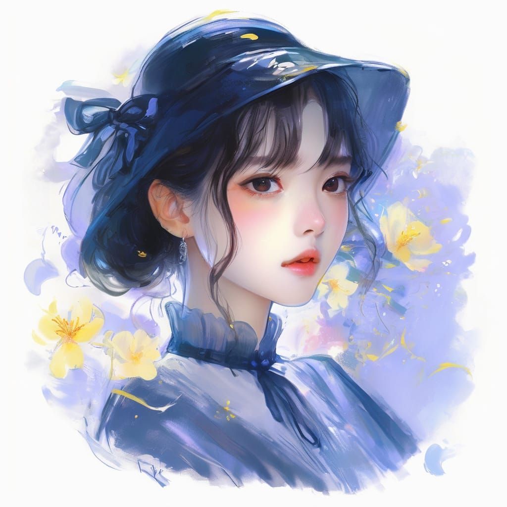 Impressionist Portrait of Girl with Wet Doe Eyes