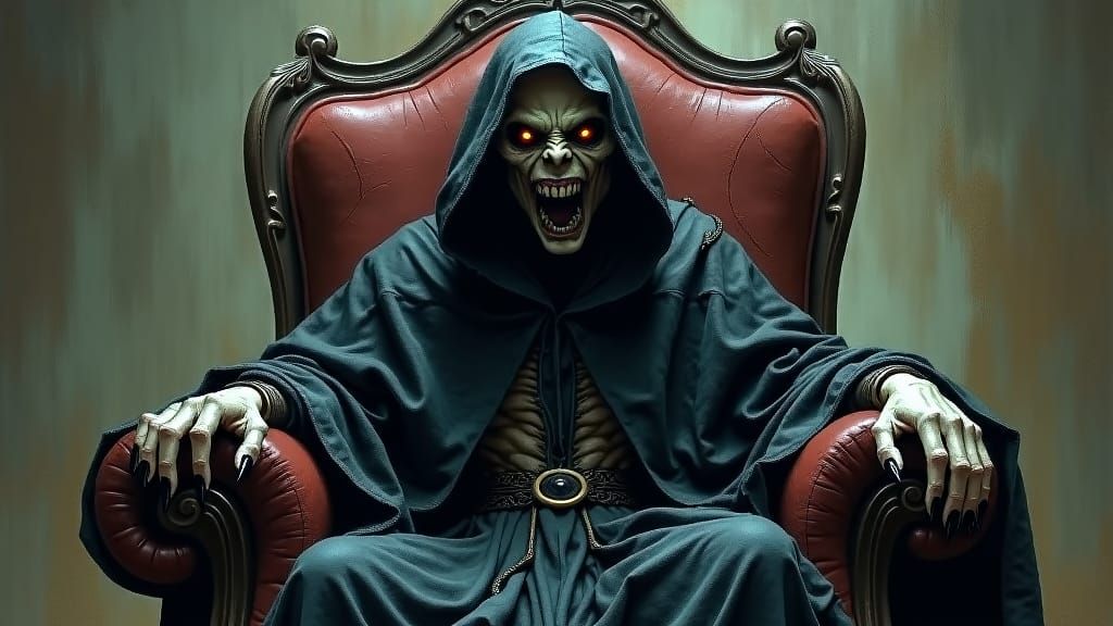 Malevolent Figure on Throne in Gothic Art Style