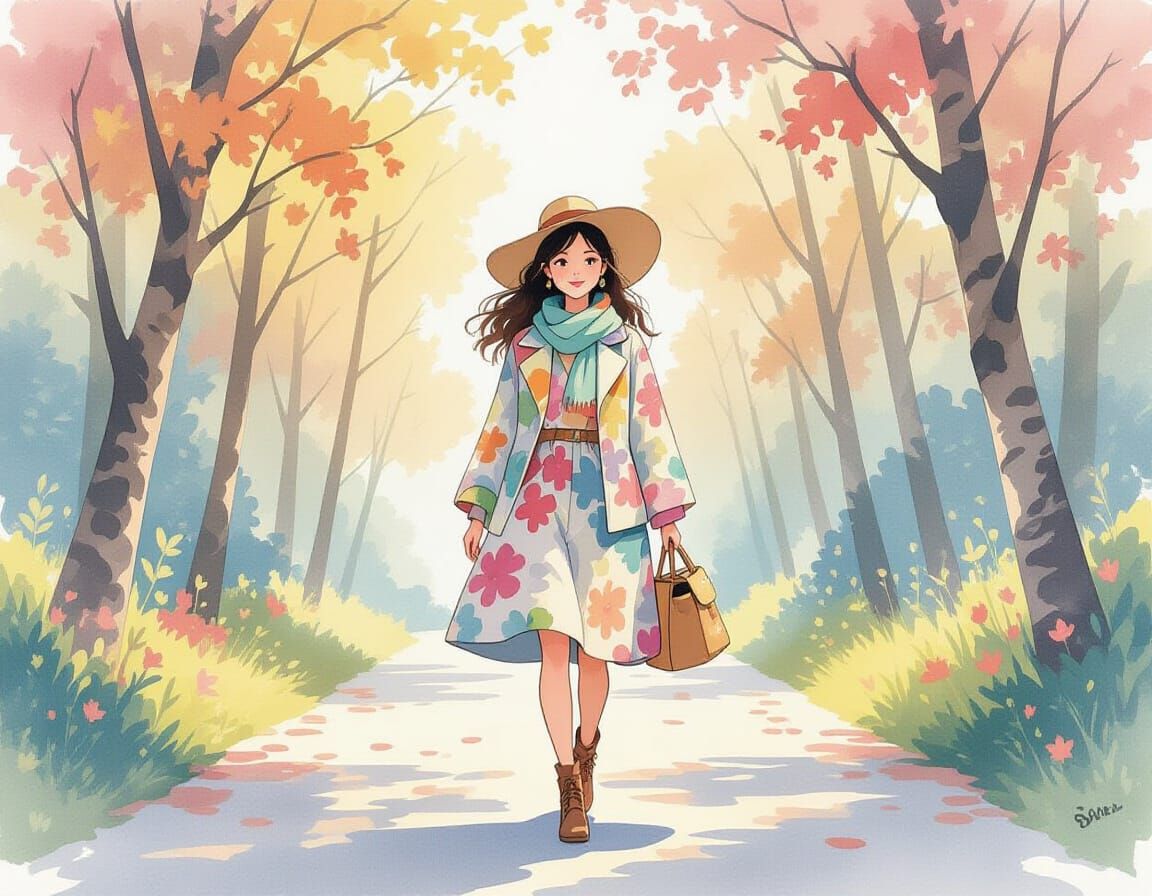 Emi Boz in Watercolor Style with Expressive Ink