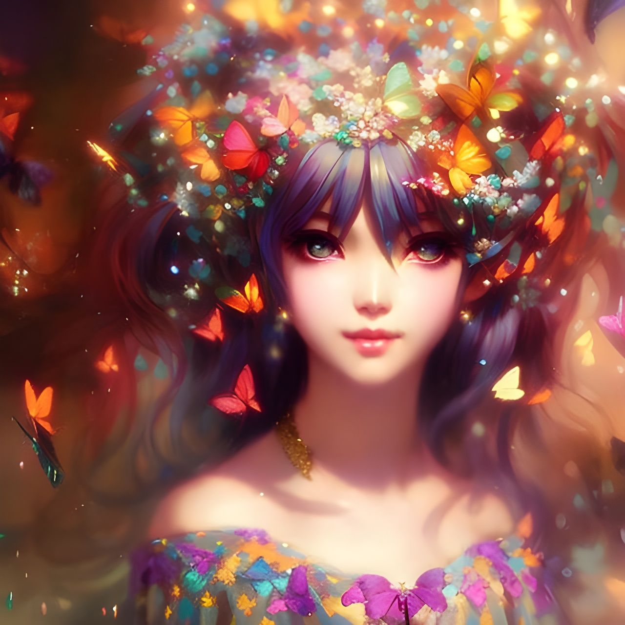 Butterfly Goddess Portrait in Anime Style