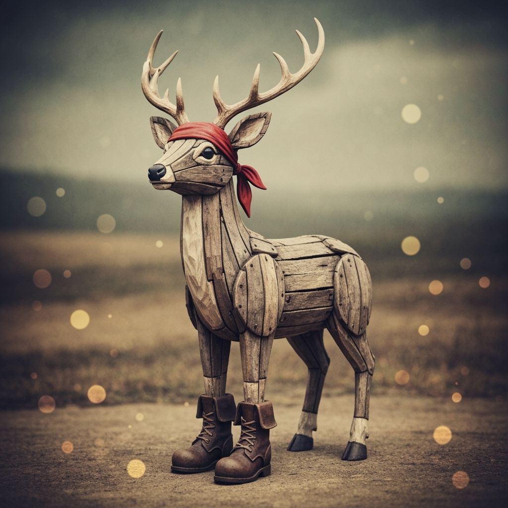 Rustic Wood Carving of a Pirate Deer