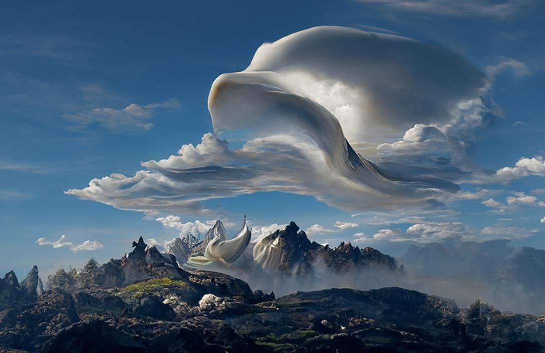 Dragon Cloud over Mountain Landscape in Surreal Style
