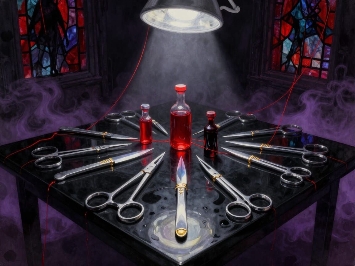 Surreal Horror Still-Life with Surgical Tools as Art Supplie...