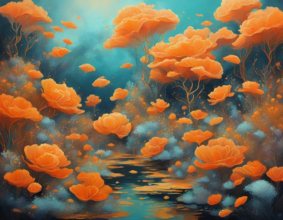 Ethereal Floral Landscape Painting in Abstract Surrealism