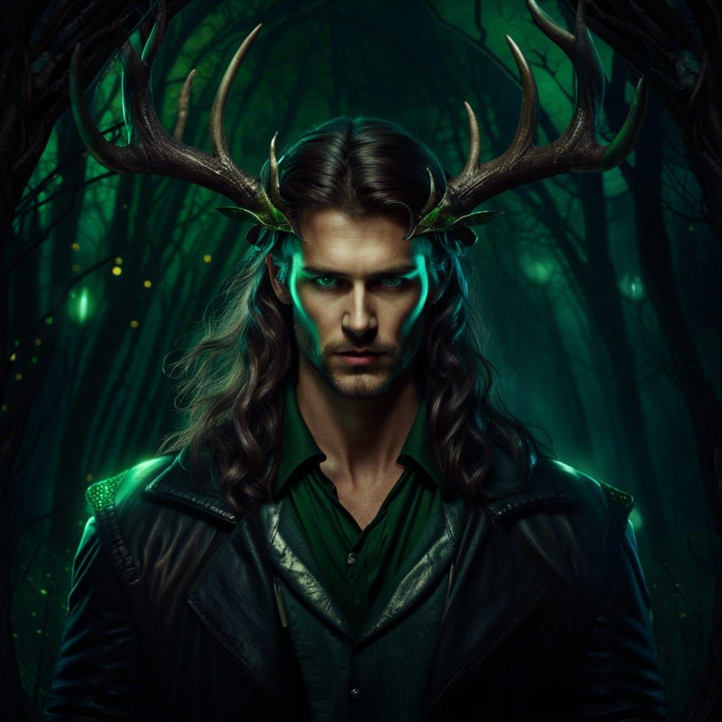 Fantasy Archer with Deer Horns in Moonlight