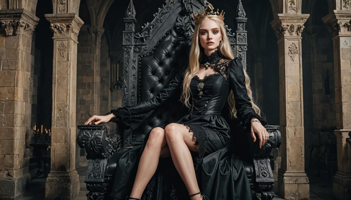 Gothic Queen on Throne in Dark Castle